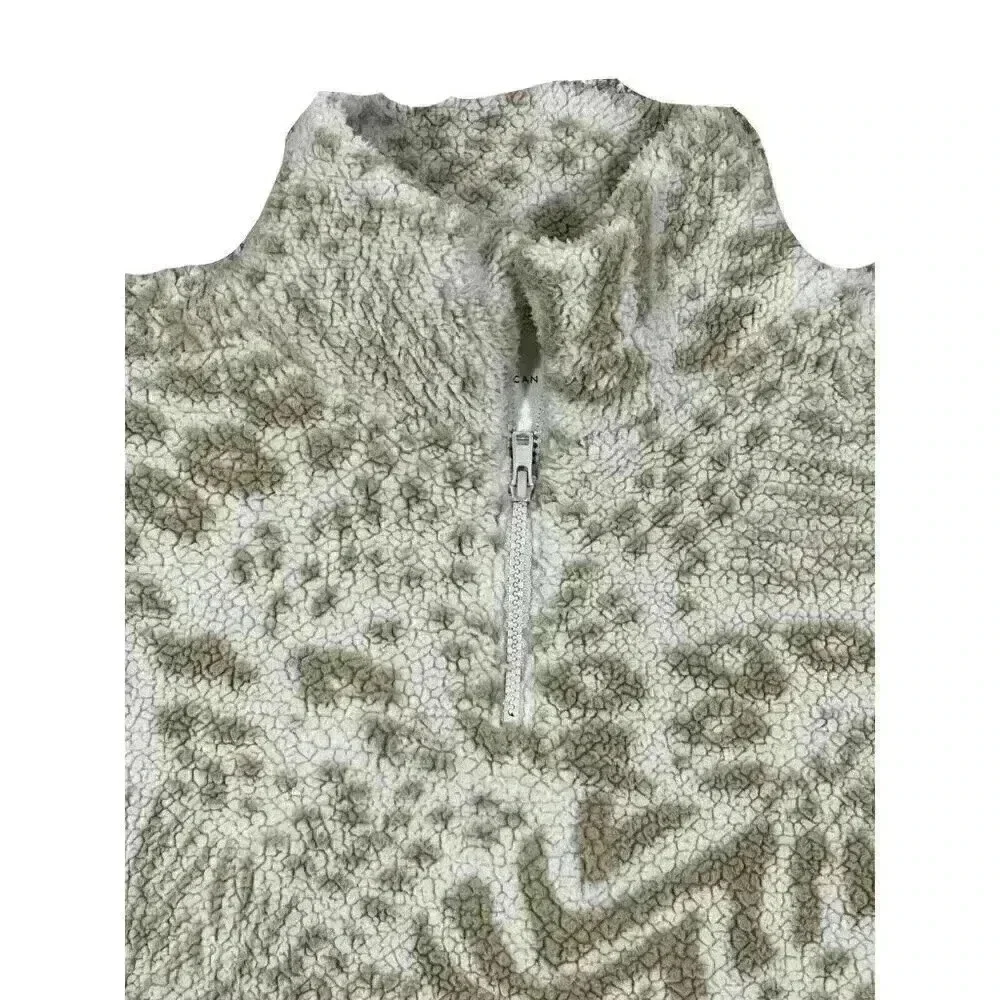 American Eagle Sherpa 1/4 Zip Pullover Medium Cream Animal Print Cozy